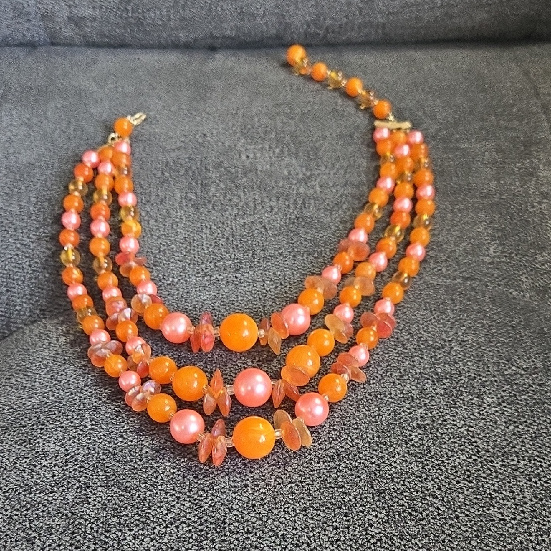 Japan Orange Pink Multi-Strand Beaded Necklace 29$